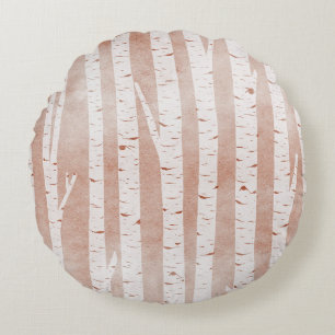 Illustrated Birch Trees Round Cushion