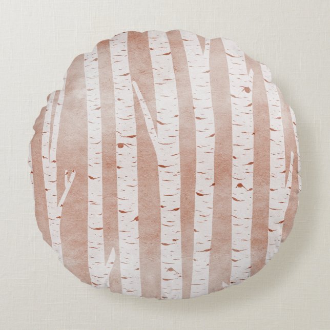 Illustrated Birch Trees Round Cushion (Front)