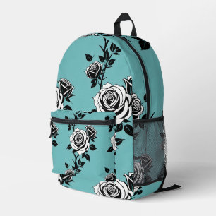 Illustrated Black And White Roses Printed Backpack