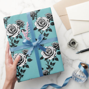 Illustrated Black And White Roses Wrapping Paper
