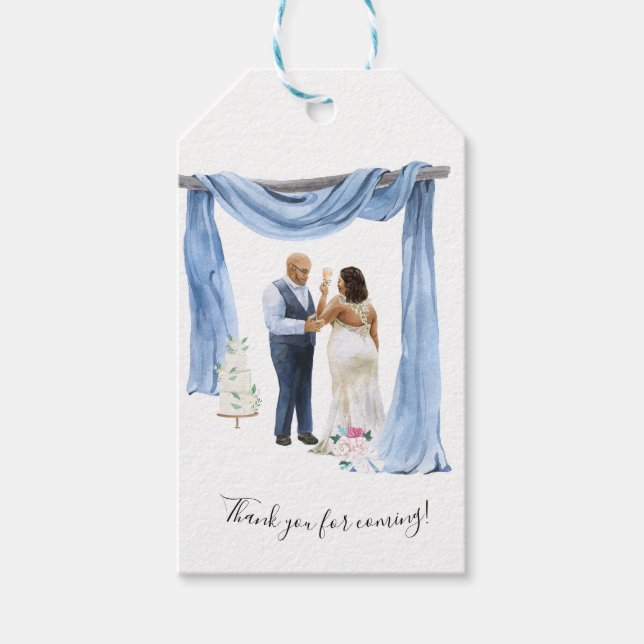 Illustrated Black Couple Wedding Favour Tags (Front)