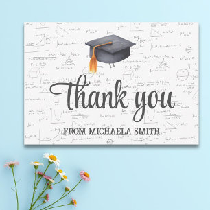 Illustrated Black Mathematics Graduation Hat Thank You Card