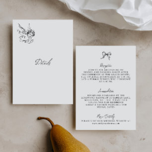 illustrated Black & White Wedding Details Card