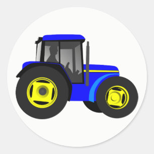 Illustrated Blue Tractor Classic Round Sticker