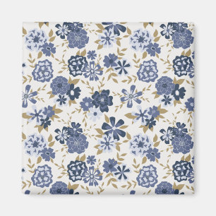 Illustrated Blue Vector Flowers Vines Botanical Magnet