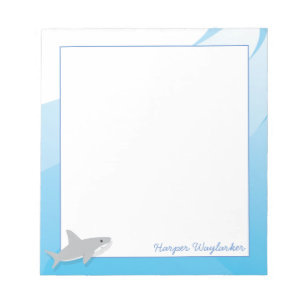 Illustrated Blue White Gray Shark Name Notepad