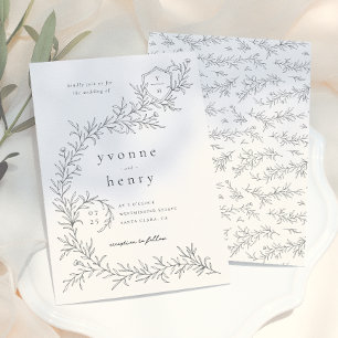 Illustrated Botanical Floral Black & Cream Wedding Invitation