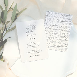 Illustrated Botanical Floral Black & Cream Wedding Thank You Card