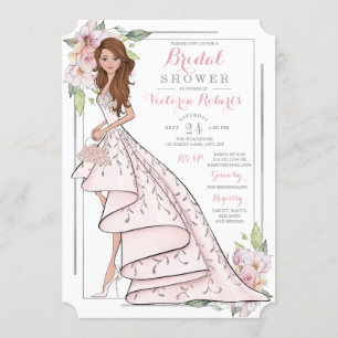 Illustrated Bride Floral Bridal Shower Invitation