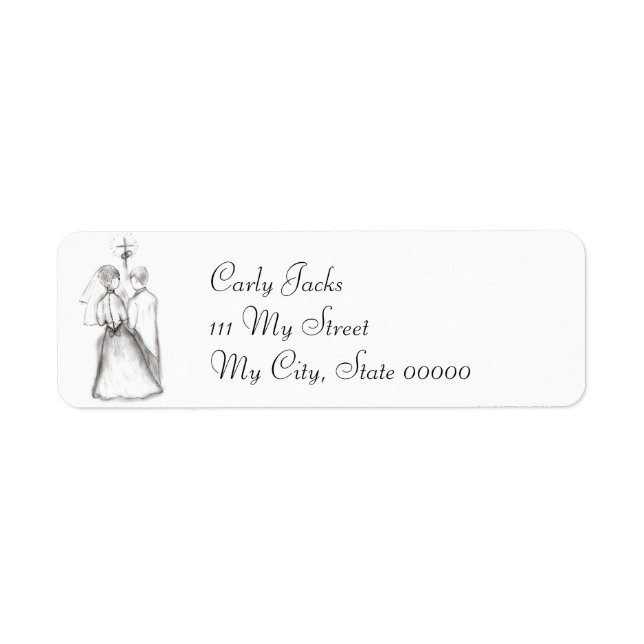 Illustrated Bride & Groom Return Address Label (Front)