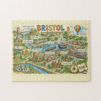 Illustrated Bristol Landmarks Adventure Map Jigsaw Puzzle