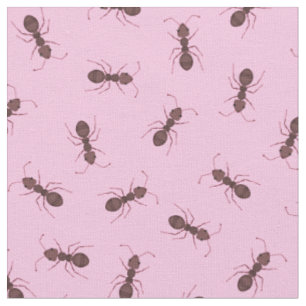 Illustrated Brown Ants on Bubblegum Pink Fabric
