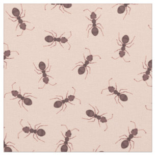 Illustrated Brown Ants on Light Peach Fabric