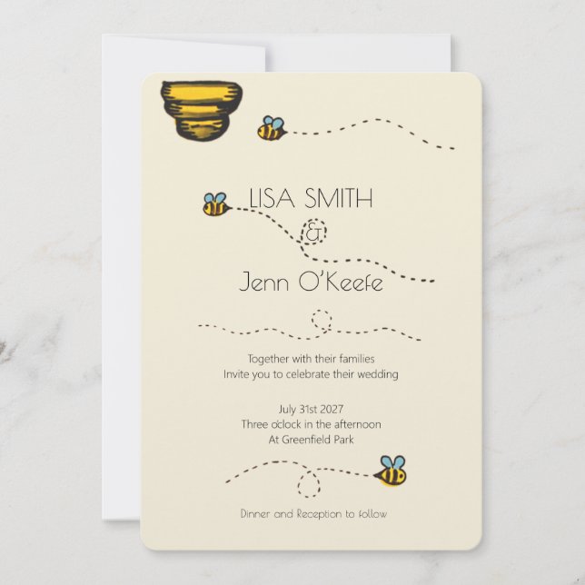 Illustrated Bumble Bee Wedding Invitation (Front)