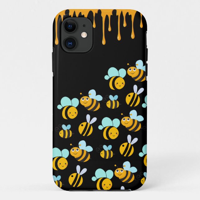 Illustrated Bumblebees Black Honey Case-Mate iPhone Case (Back)