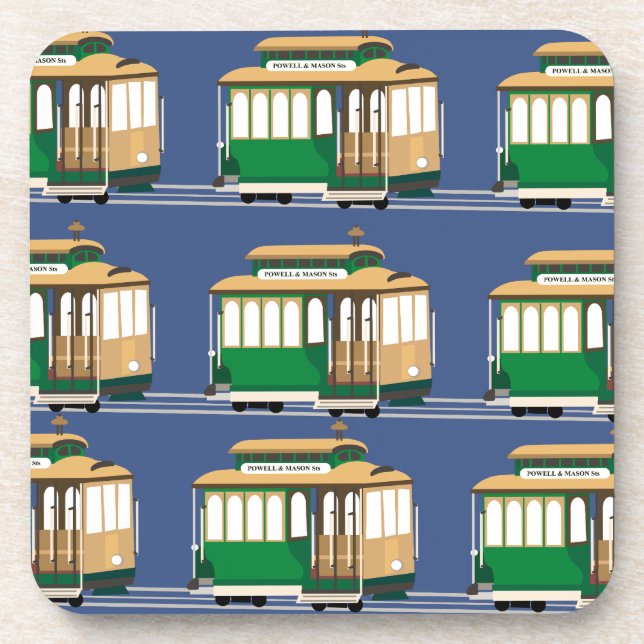Illustrated Cable Car Pattern Coaster (Front)