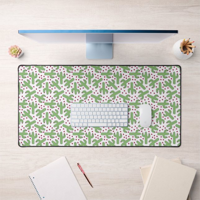 Illustrated Cactus & Pink Flowers Pattern Desk Mat (Office 1)