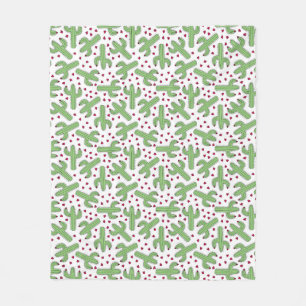 Illustrated Cactus & Pink Flowers Pattern Fleece Blanket