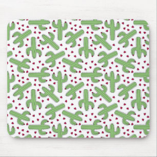 Illustrated Cactus & Pink Flowers Pattern Mouse Pad