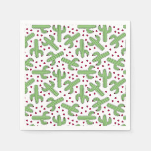 Illustrated Cactus & Pink Flowers Pattern Napkin