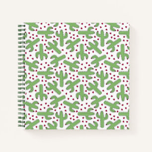 Illustrated Cactus & Pink Flowers Pattern Notebook