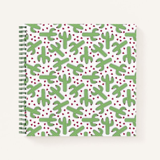 Illustrated Cactus & Pink Flowers Pattern Notebook (Front)