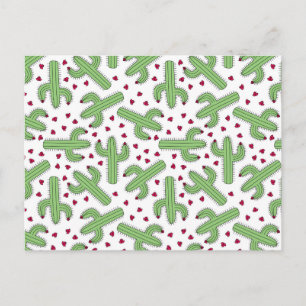 Illustrated Cactus & Pink Flowers Pattern Postcard