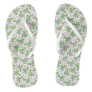 Illustrated Cactus & Pink Flowers Pattern Thongs