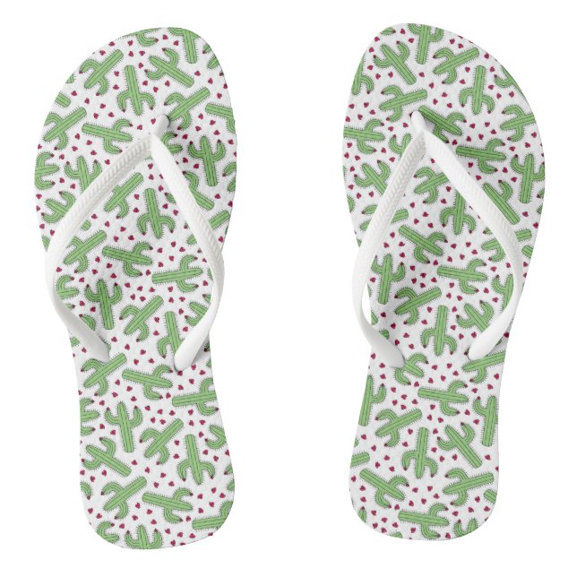 Illustrated Cactus & Pink Flowers Pattern Thongs (Footbed)