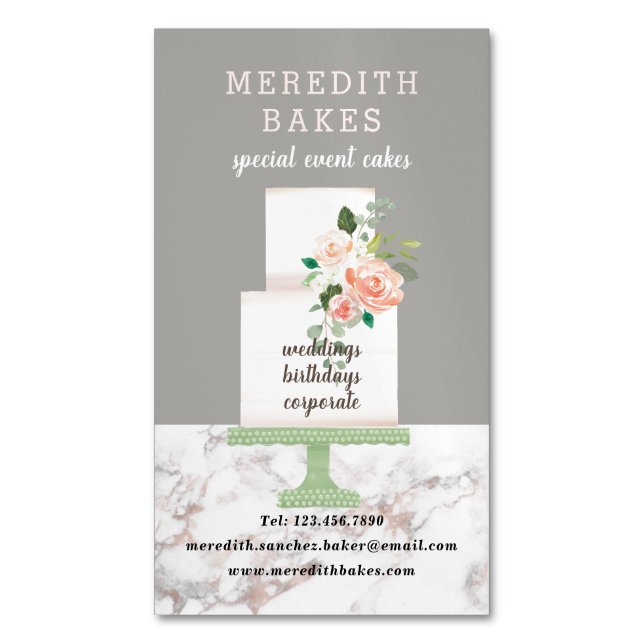 Illustrated Cake Designer Wedding Events Planner Magnetic Business Card (Front Vertical)