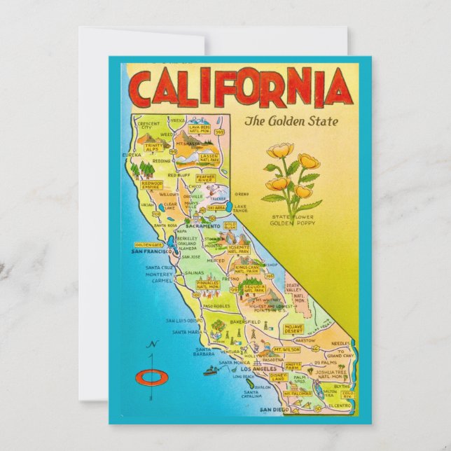Illustrated California State 5x7 Big Postcard (Front)