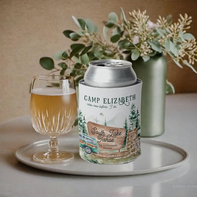 Illustrated Camping | Bachelorette Bridesmaid Can Cooler (Creator Uploaded)