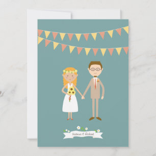 Illustrated Cartoon Couple Portrait Wedding Invitation