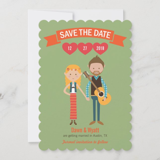 Illustrated Cartoon Couple Portrait Wedding Invitation (Front)