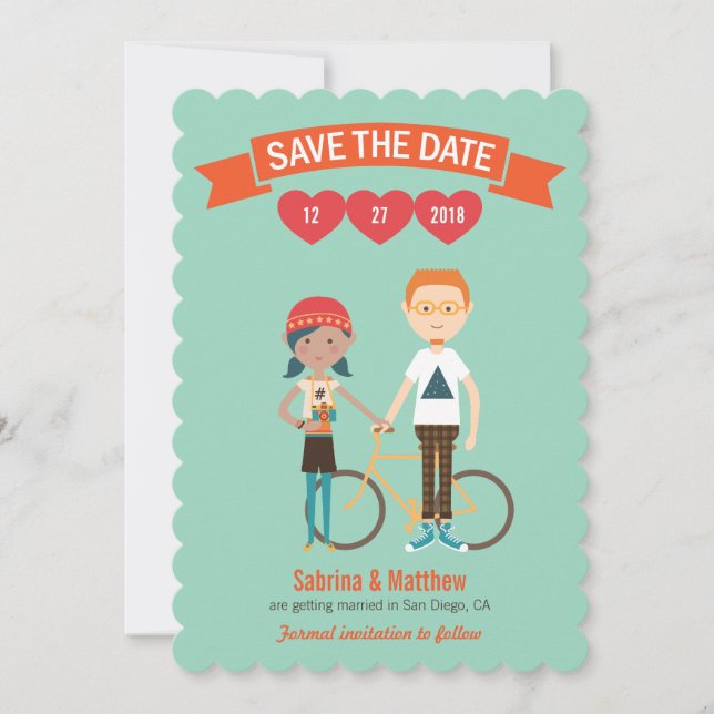 Illustrated Cartoon Couple Portrait Wedding Invitation (Front)