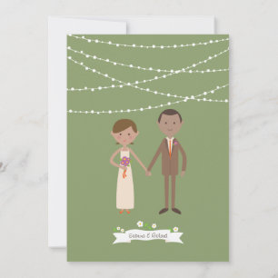 Illustrated Cartoon Couple Portrait Wedding Invitation