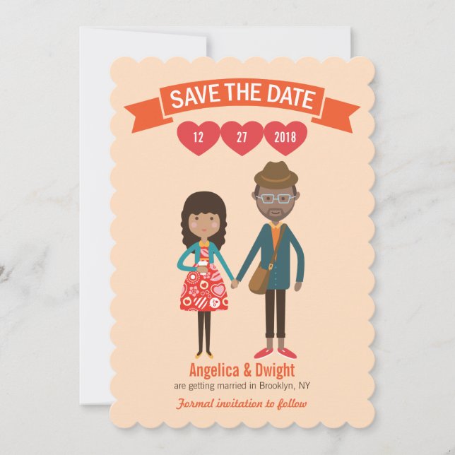 Illustrated Cartoon Couple Portrait Wedding Invitation (Front)
