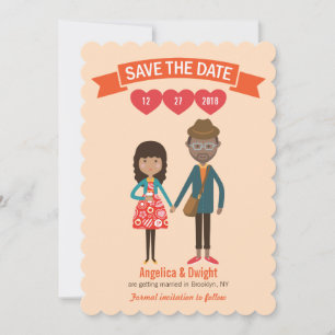 Illustrated Cartoon Couple Portrait Wedding Invitation