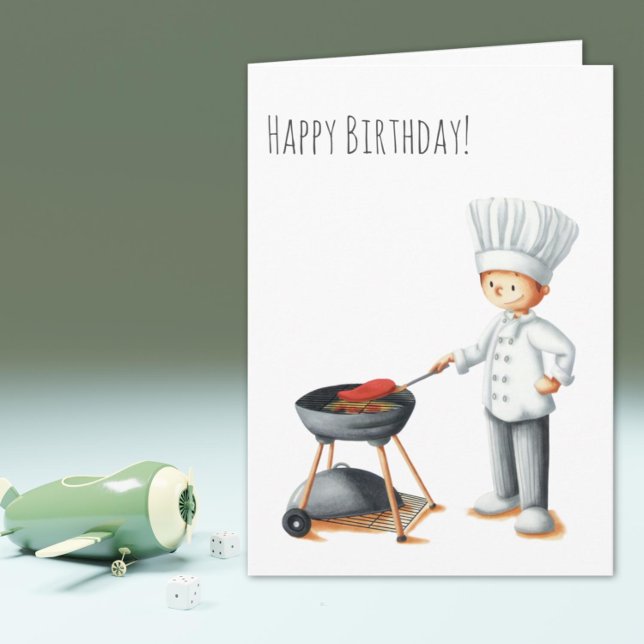 Illustrated Chef Man Doing a Barbecue Birthday Card (Illustrated Chef Man Doing a Barbecue Birthday Card )