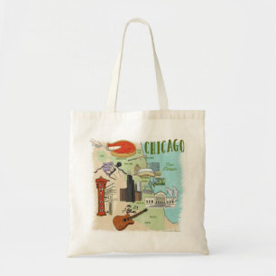 Illustrated Chicago Map Tote Bag