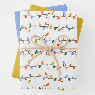 Illustrated Christmas Lights Wrapping Paper Sheets