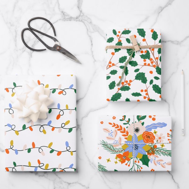 Illustrated Christmas Muted Colours Wrapping Paper (Front)