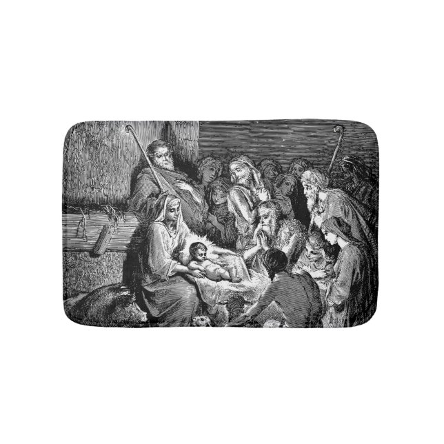 Illustrated Christmas Nativity Scene Bath Mat (Front)