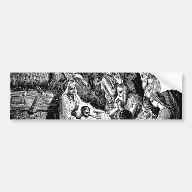Illustrated Christmas Nativity Scene Bumper Sticker (Front)