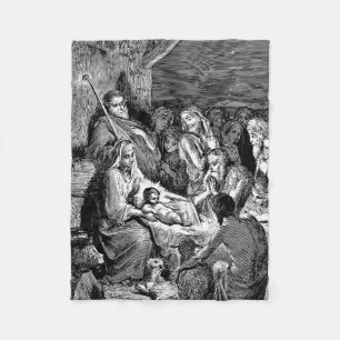 Illustrated Christmas Nativity Scene Fleece Blanket