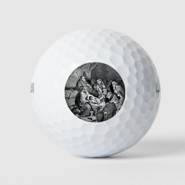 Illustrated Christmas Nativity Scene Golf Balls (Front)