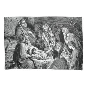 Illustrated Christmas Nativity Scene Pillowcase