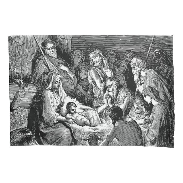 Illustrated Christmas Nativity Scene Pillowcase (Front)
