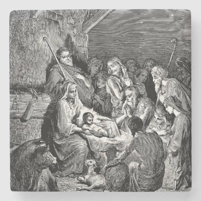 Illustrated Christmas Nativity Scene Stone Coaster (Front)