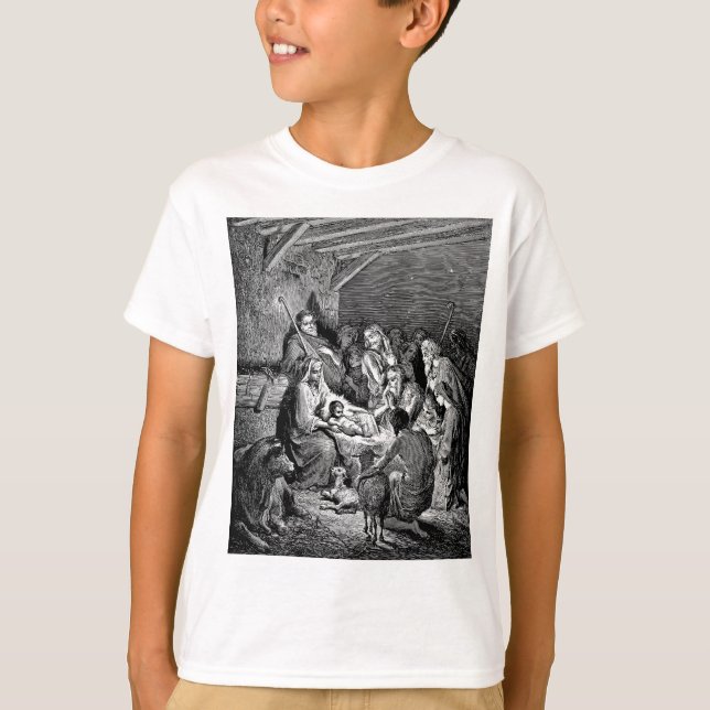 Illustrated Christmas Nativity Scene T-Shirt (Front)